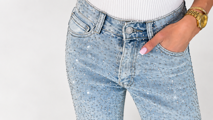 Women’s Sparkle High-Waisted Straight-Leg Jeans